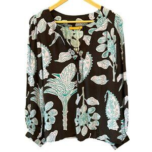 Oliphant Women's Navy Purple Botanical Bohemian Blouse Small Long Sleeve NWT